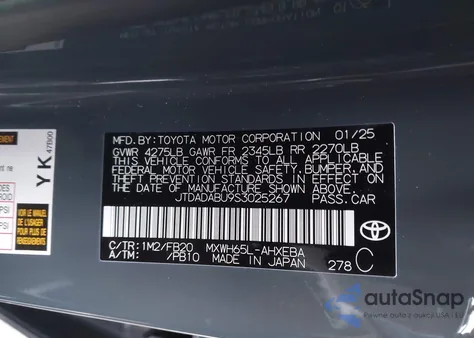 2025 Toyota Prius Le Awd-E z USA, uszkodzony, nr VIN JTDADABU9S3025267